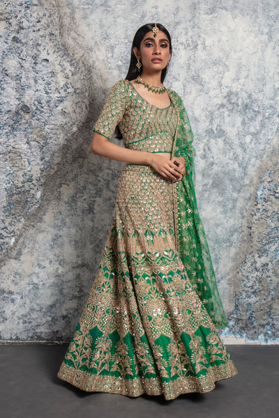 Green and Gold Embroidered Lehenga set – TheStylease.com